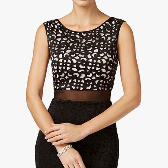 XSCAPE Long Laser Cut Middle Illusion Gown - Picture 3 of 10